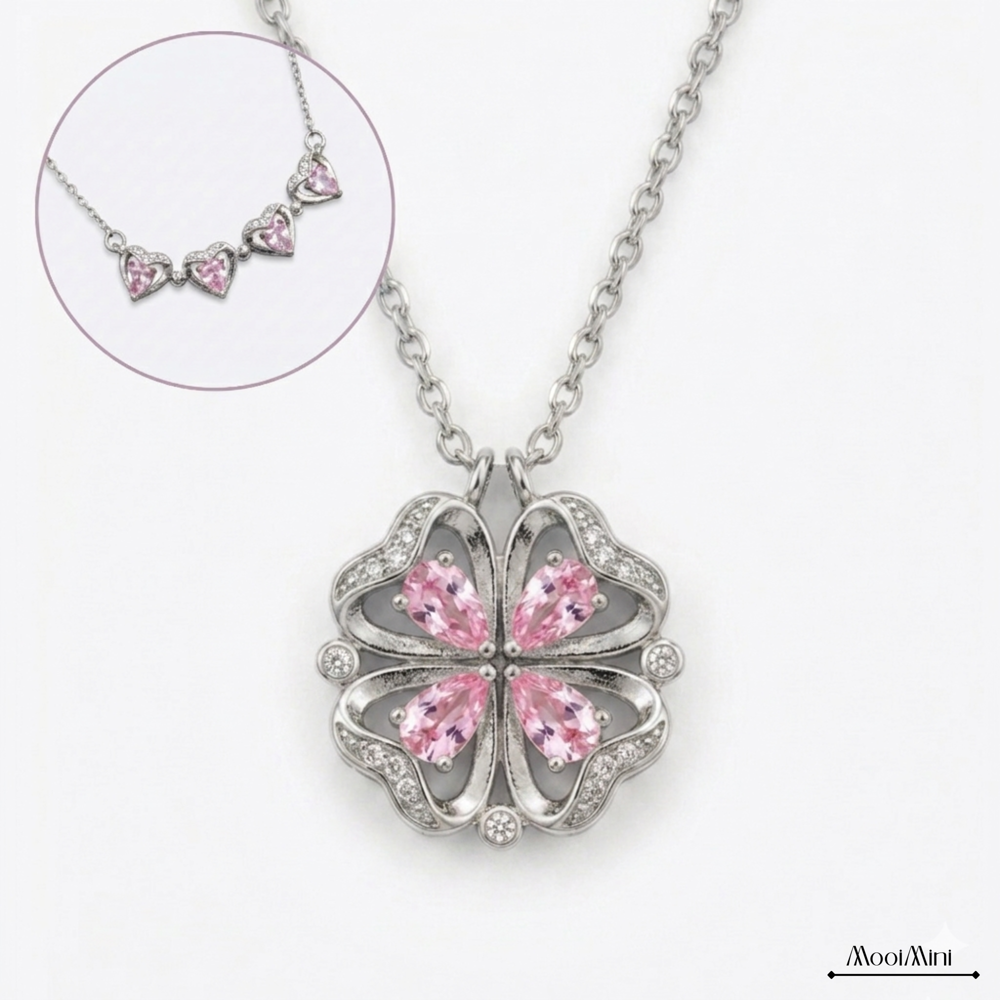Pink Clover Heart Necklace