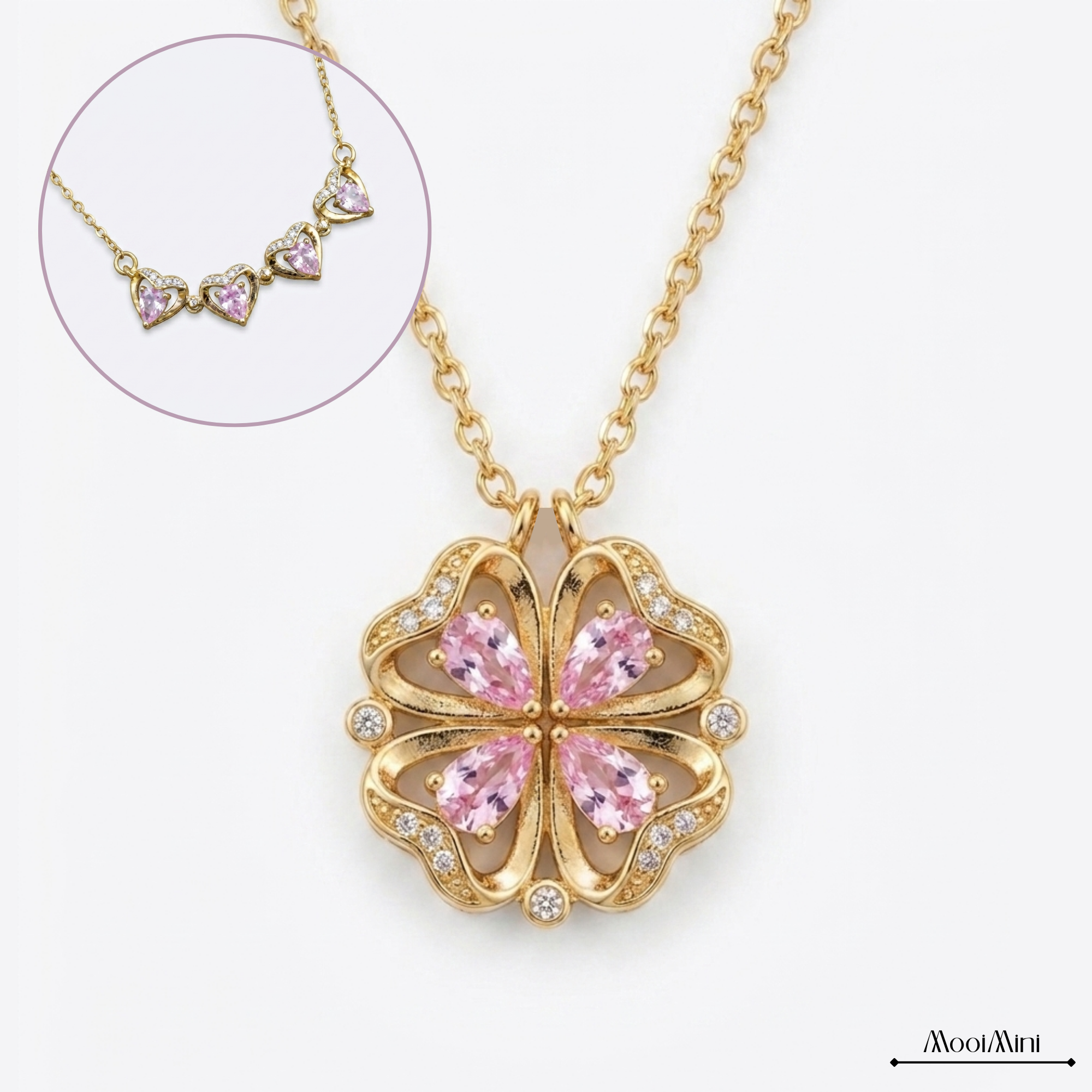 Pink Clover Heart Necklace