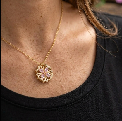 Pink Clover Heart Necklace